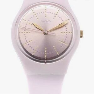 Swatch GUIMAUVE GP148 Watch w/ Metallic Face & Light Pink Silicone Strap